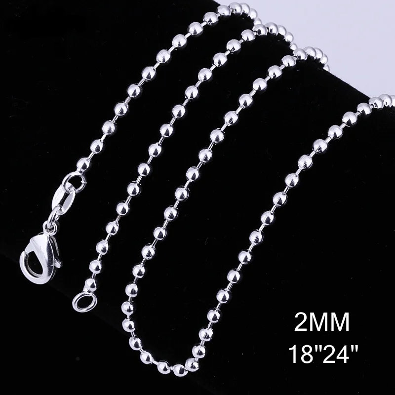 

Wholesale 2MM 18''24'' Beaded Necklaces 925 Sterling Silver Simple Fashion Bead Necklace for Women Jewelry Accessories