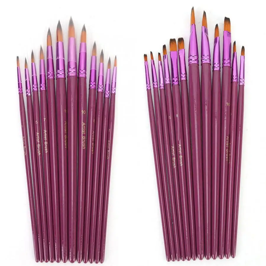 12 шт кисти для рисования нейлоновые волосы фиолетовый стержень акварельные