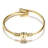adjustable gold silver color heart letter stainless steel bracelet bangle fashion initial alphabet charms bracelets for women