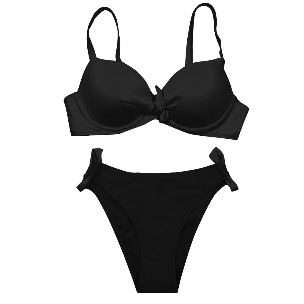 Купальник женский с бюстгальтером пуш ап и мягкими чашечками пляжный комплект