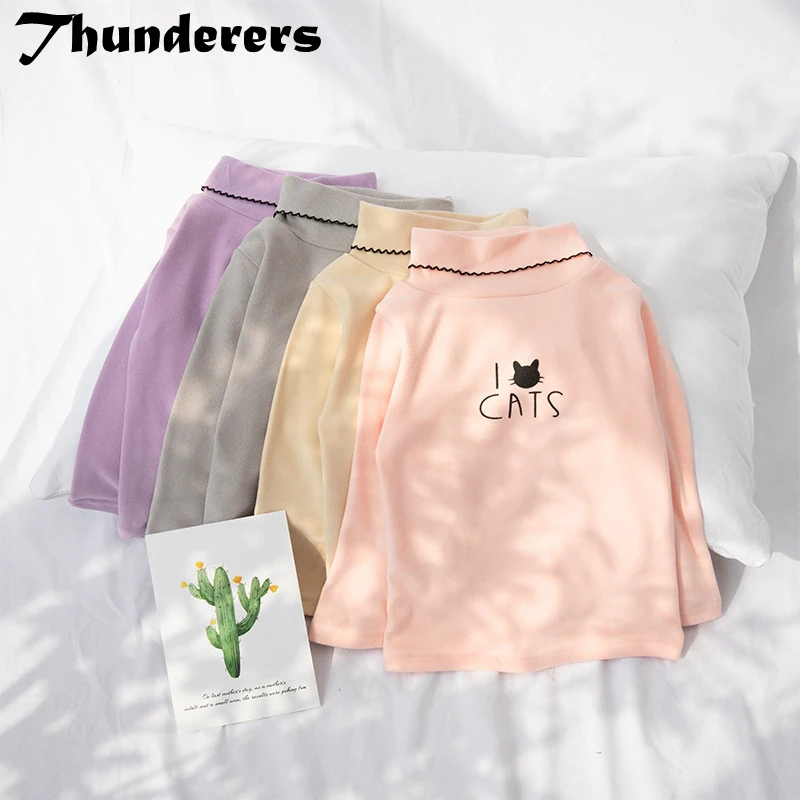 

Cartoon Autumn Girl Warm T-shirt Turtleneck Long Sleeve Children Blouses Spring Boy Pullover Girl Sweatershirt Casual Clothes