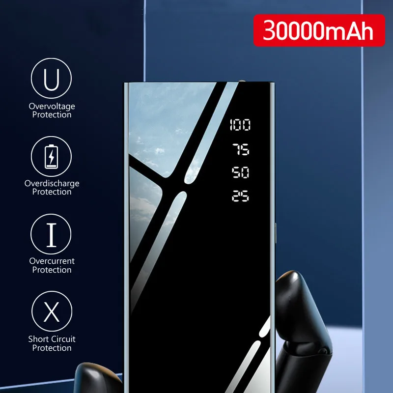 Mi rror 30000 мАч внешний аккумулятор ЖК дисплей портативное зарядное устройство для