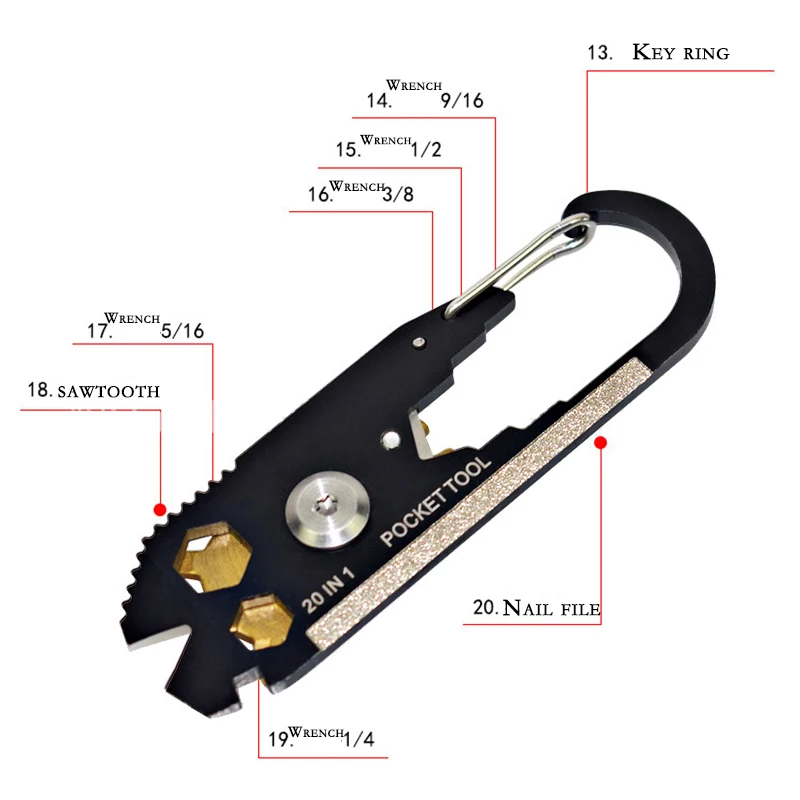 20 в 1 Мультитулы портативный из нержавеющей стали мини утилита брелок для
