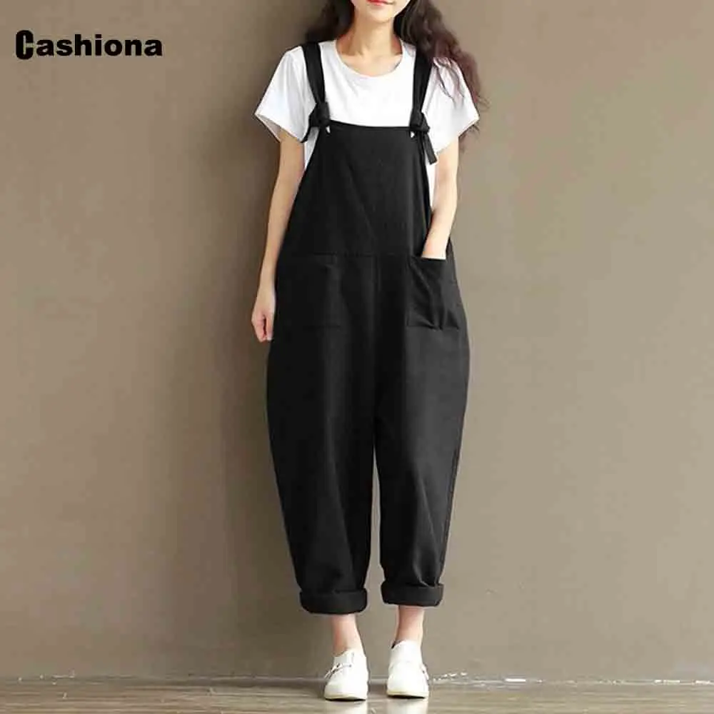 Plus Size 5xl Women Fashion Jumpsuits with Pockets Sleeveless Bodysuits Loose Trouser Kpop Style 2021 Casual Suspending Overalls