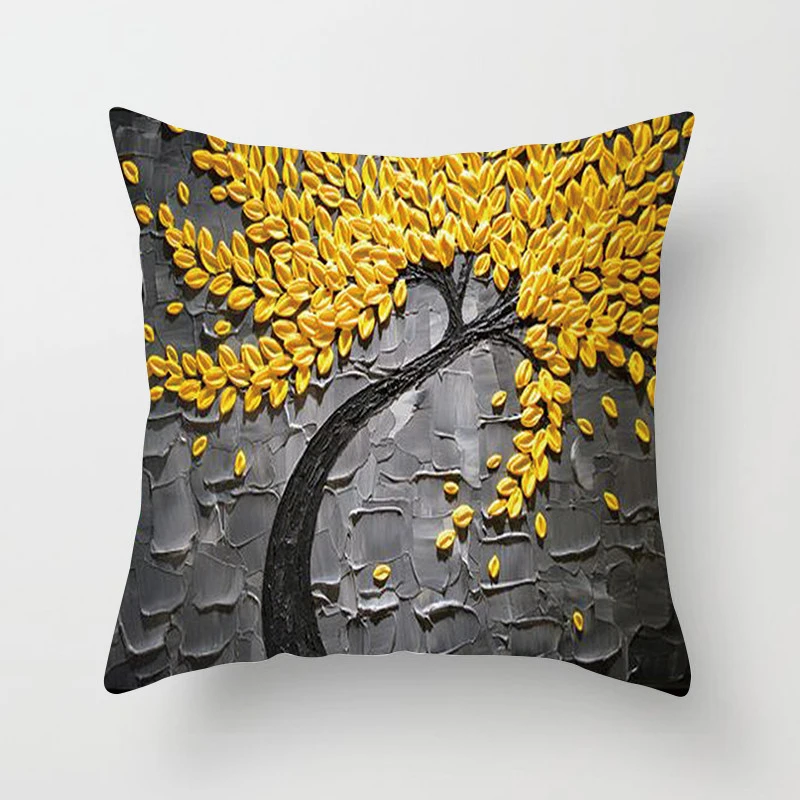 New Juneiour Vintage Flower Pillow Case Mural Yellow Red Tree Cherry Blossom Cushion Cover Throw 45x45cm | Дом и сад