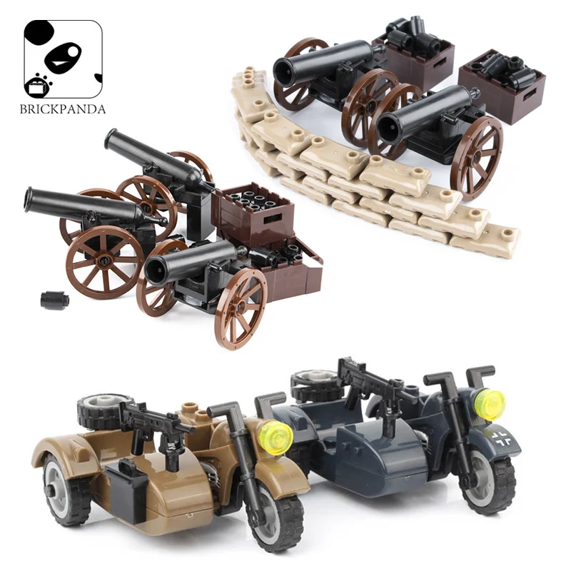 Военная пушка WW2 немецкий мотоцикл строительные блоки солдаты детали фигурки