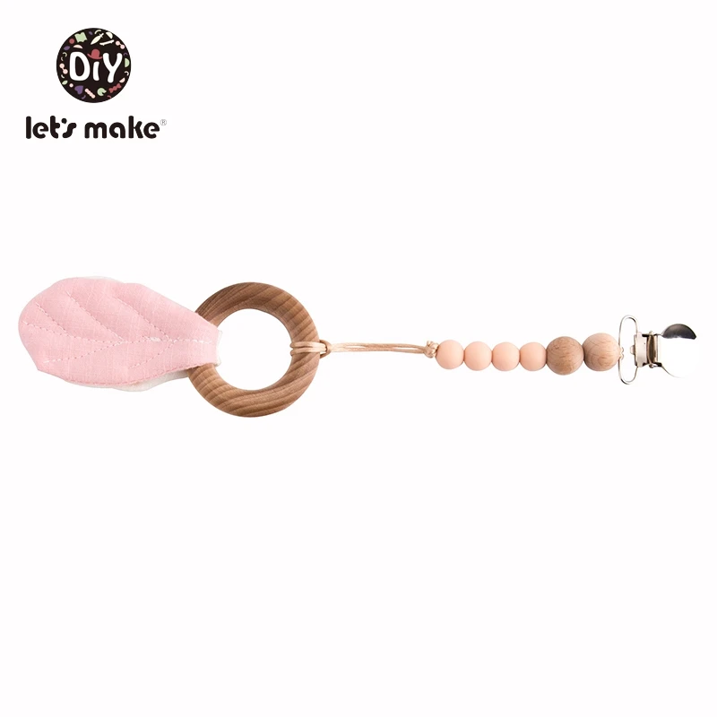 Let's Make Baby Teether Silicone Beads Holder For Nipples Leaves 1PC Latex Free Cotton Metal Ring Teething Wood Pacifier Chain | Мать и