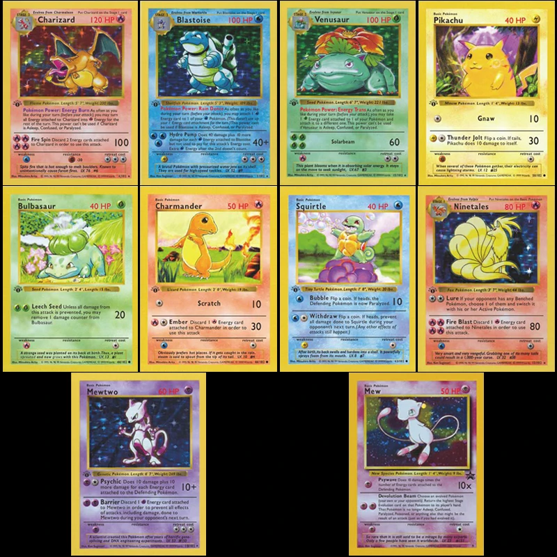 10 шт./компл. 1996 первое издание Покемон Charizard blastoisз Venusaur Mewtwo MEGA коллекция сражений