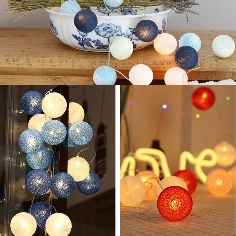 

40 Leds Lamp Cotton Ball Garland Fairy String Lights Christmas for Outdoor Holiday Wedding Xmas Party Romantic Home Decoration