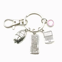 new charm nine color acrylic stone love mouse pendant keychain mini cute keyboard laptop keyring couple holiday gift jewelry