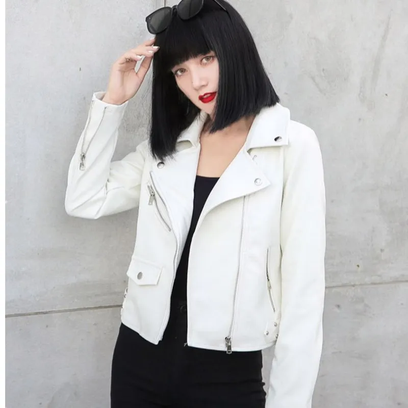 2021 Womens Autumn Winter PU Leather Jacket Fried Street High-End Sense Of All-Match Short Slim Locomotive Coat Cool Zipper Top