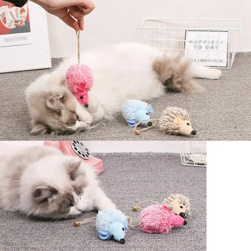 

Cat Toy Cats Teaser Toy Creative Plush Sisal Mouse Shaped Kittens Interactive Cat Kitten Chew Playthings With Bells Random Color