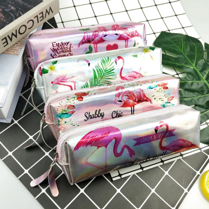 

Чехол для карандашей с фламинго, голографическая сумка для лазерной ручки, вместительный водонепроницаемый чехол из искусственной кожи дл...