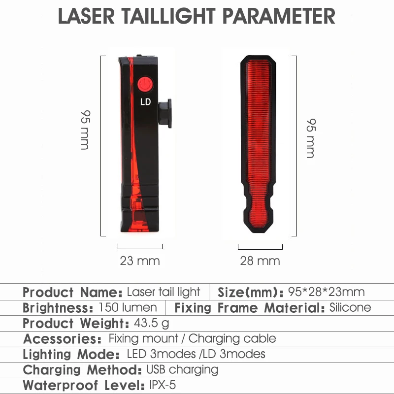 

WEST BIKING Laser Light Red Line Rear Tail Front Lamp Safety Warning USB Rechargeable Bicycle Lights Seatpost Cycling Flashlight