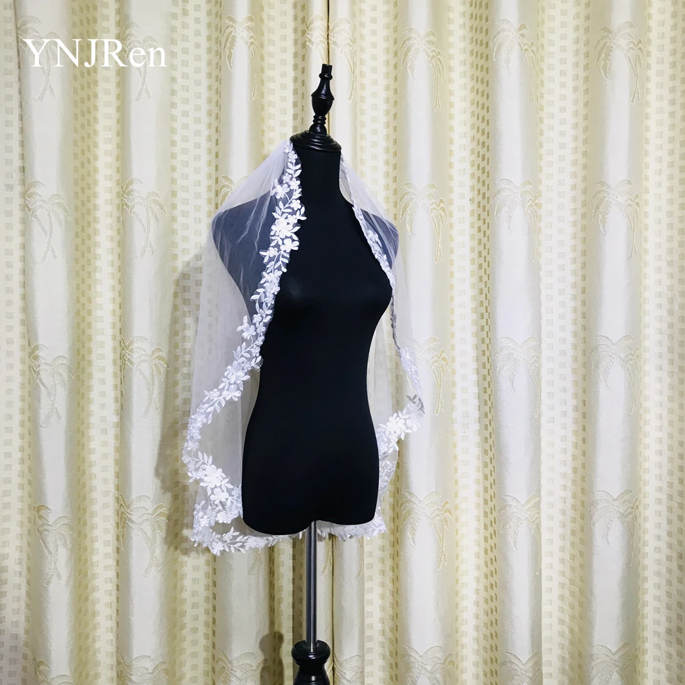 Однослойная свадебная фата с коротким кружевным краем 80 см|Свадебные вуали| |