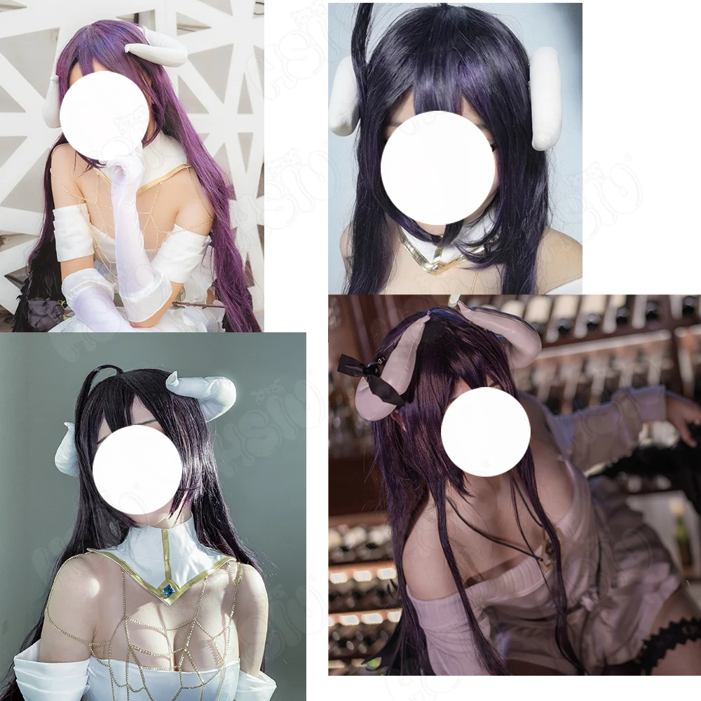 Парик для косплея Overlord Albedo Женский длинные черные и фиолетовые волосы из HSIU с