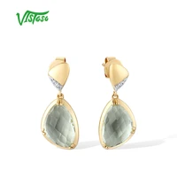 vistoso pure 14k 585 yellow gold earrings for women sparkling diamond natural prasiolite elegant drop earrings gift fine jewelry