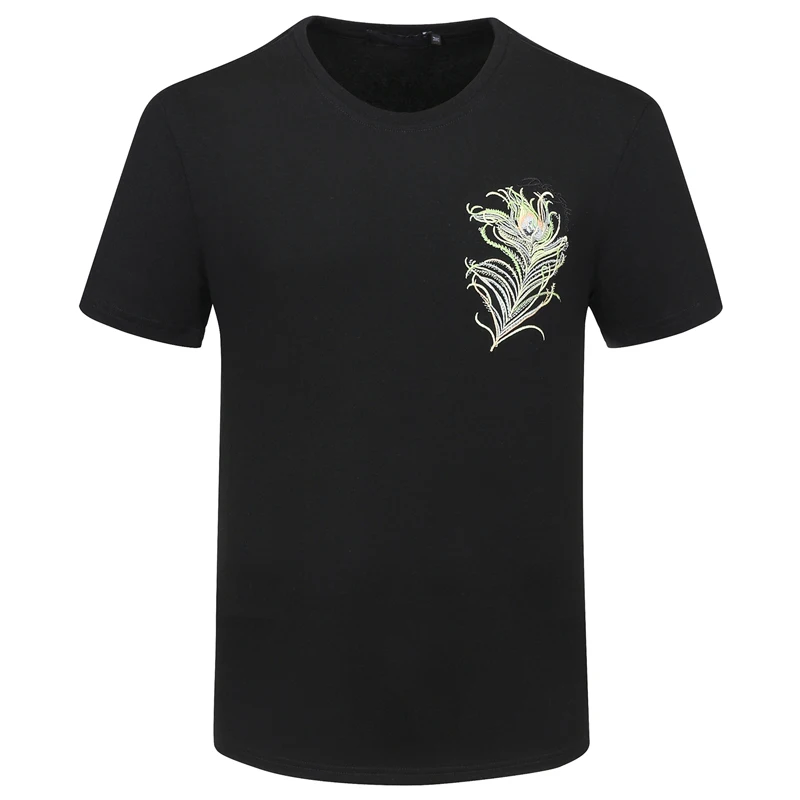 

2021ss new t-shirt men's short sleeve peacock feather embroidery round neck high street cotton top European and American fashion