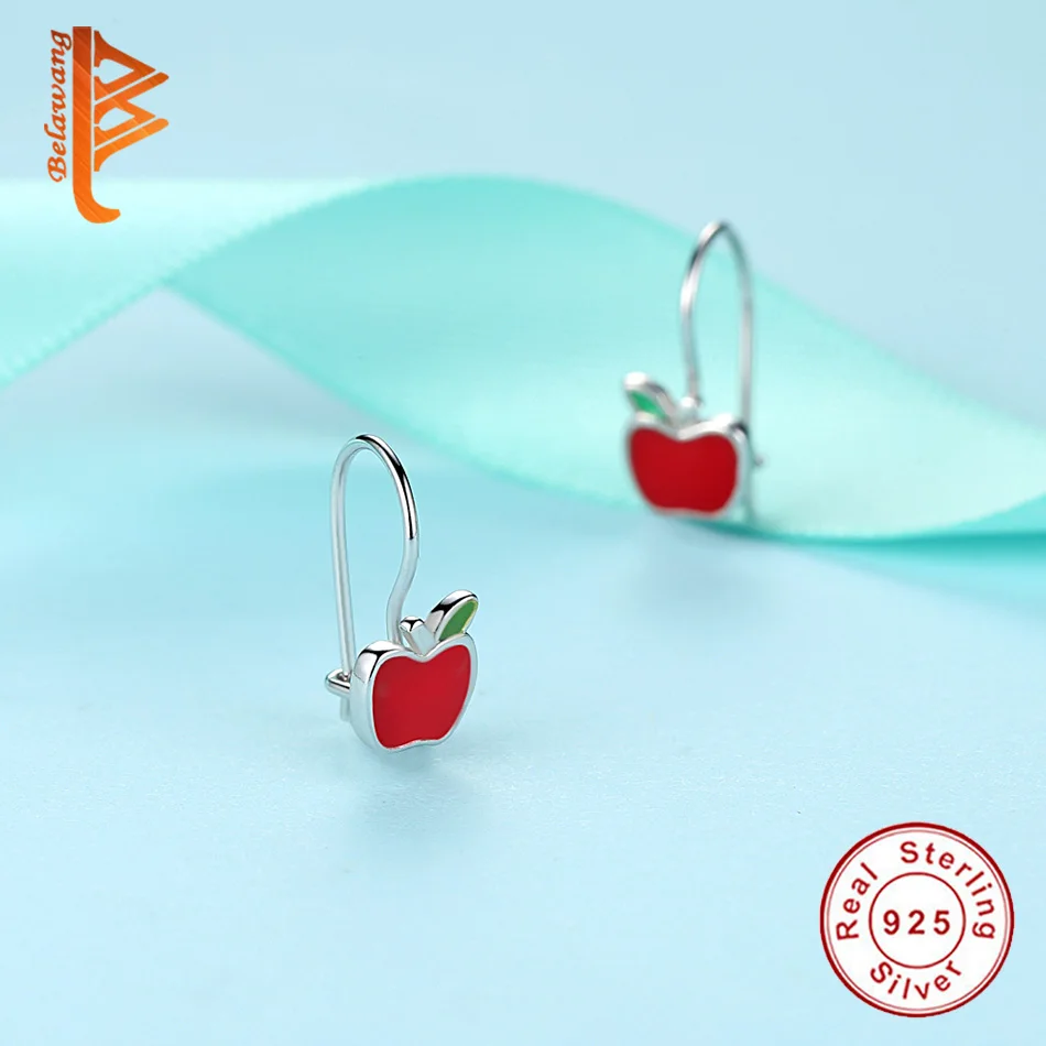 Женские и детские серьги гвоздики BELAWANG из серебра 925 пробы с красной эмалью в
