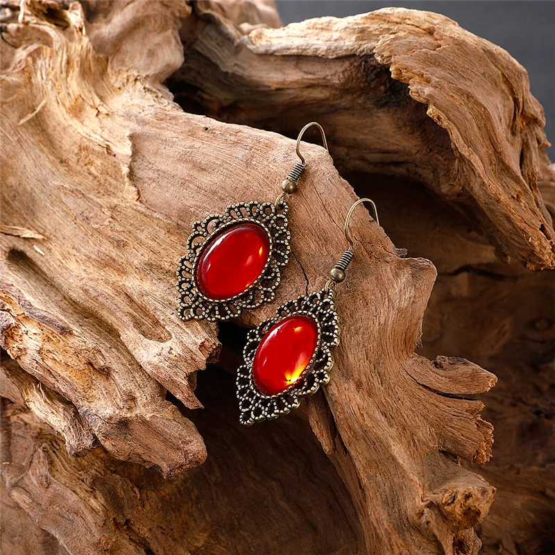 Винтажная Капля воды синий красный драгоценный камень массивные серьги для