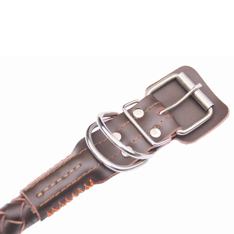 Braided Real Leather Dog Collar pet Collars Soft For German Shepherd Golden Retriever Medium Large Big Dogs | Дом и сад