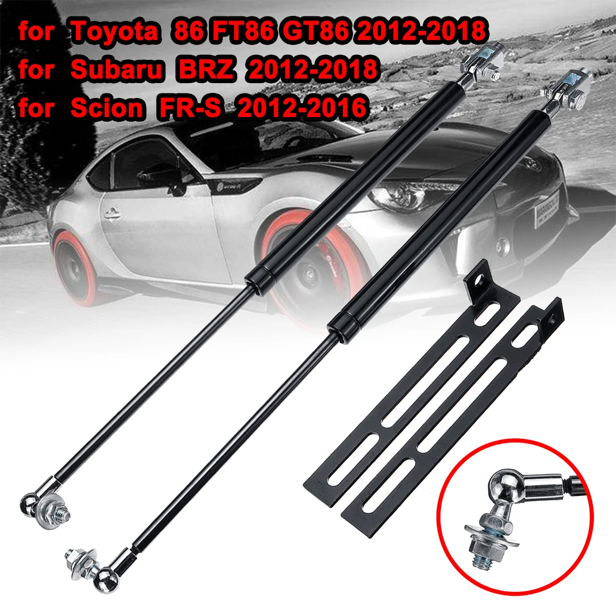 

1Pair Car Front Engine Hood Lift Supports Props Rod Arm Gas Springs Shocks Strut For Toyota 86 FT86 GT86 Subaru BRZ Scion FR-S