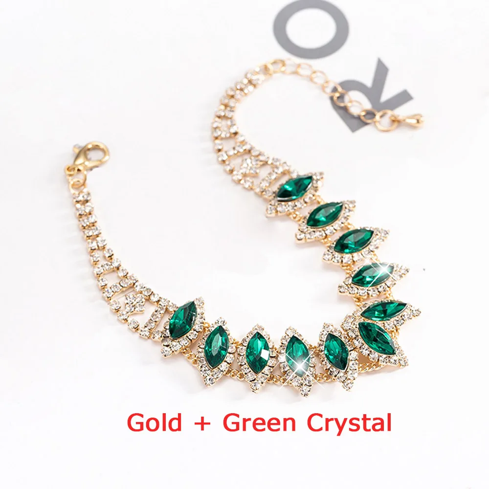 Gold Green AINAMEISI, Роскошные браслеты с зелеными и красными кристаллами для женщин, разноцветные стразы, браслет с подвесками, вечерние, подарок, модное ювелирное изделие - Окраска металла: Gold Green