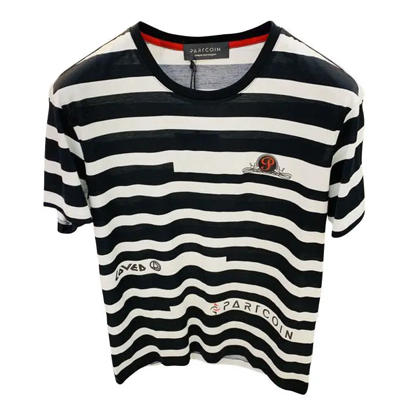 

Summer new digital printing stripe short sleeve t-shirt men's fashion Korean fashion