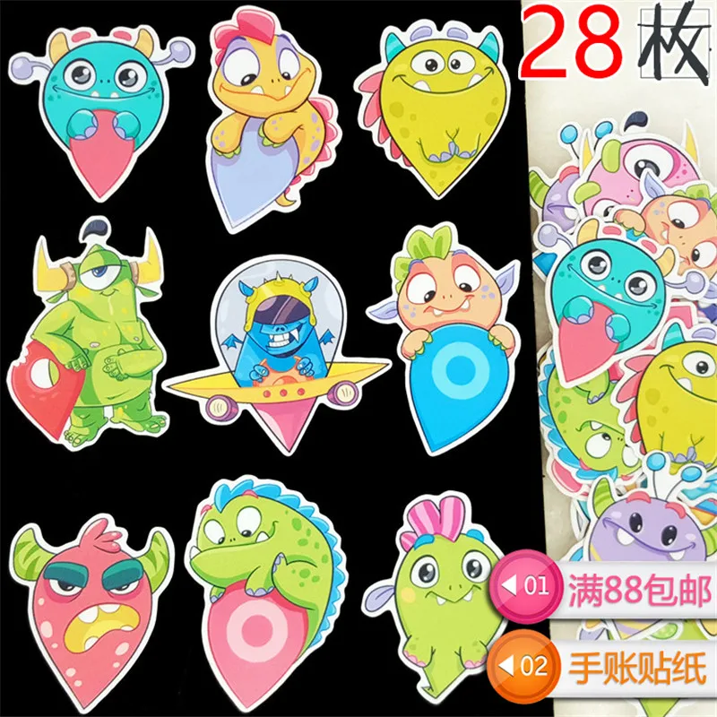 

28 PCS New Mini cute anime little monster Paper Lable Stickers Crafts And Scrapbooking Decorative Sticker DIY Lovely Stationery