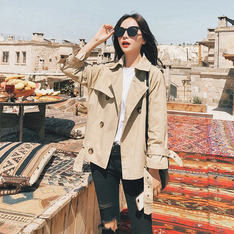 Korean Style Loose Short Women Trench Coat Fashin Casual Turn Down Collar Single Breasted 2021 New Spring Female Windbreaker | Женская