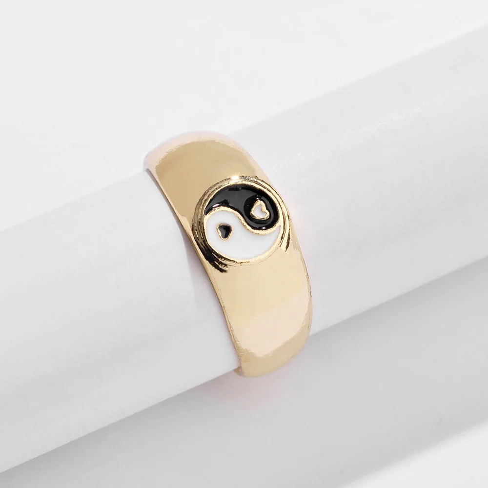 

Newest Fashion Black White Enamel Yin and Yang Wide Ring For Women