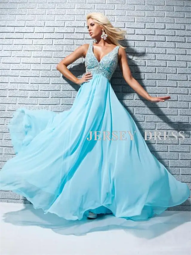 

free shipping for party 2018 vestidos formales Sky Blue V-neck beading bridal maxi long design Graduation bridesmaid dresses
