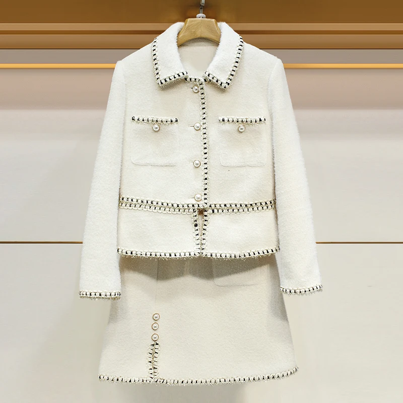 

Luxury Suits Women Two Piece Set Autumn Winter Tweed Office Ladies Runway Designer Jacket Tops A Line Mini Skirt Clothes