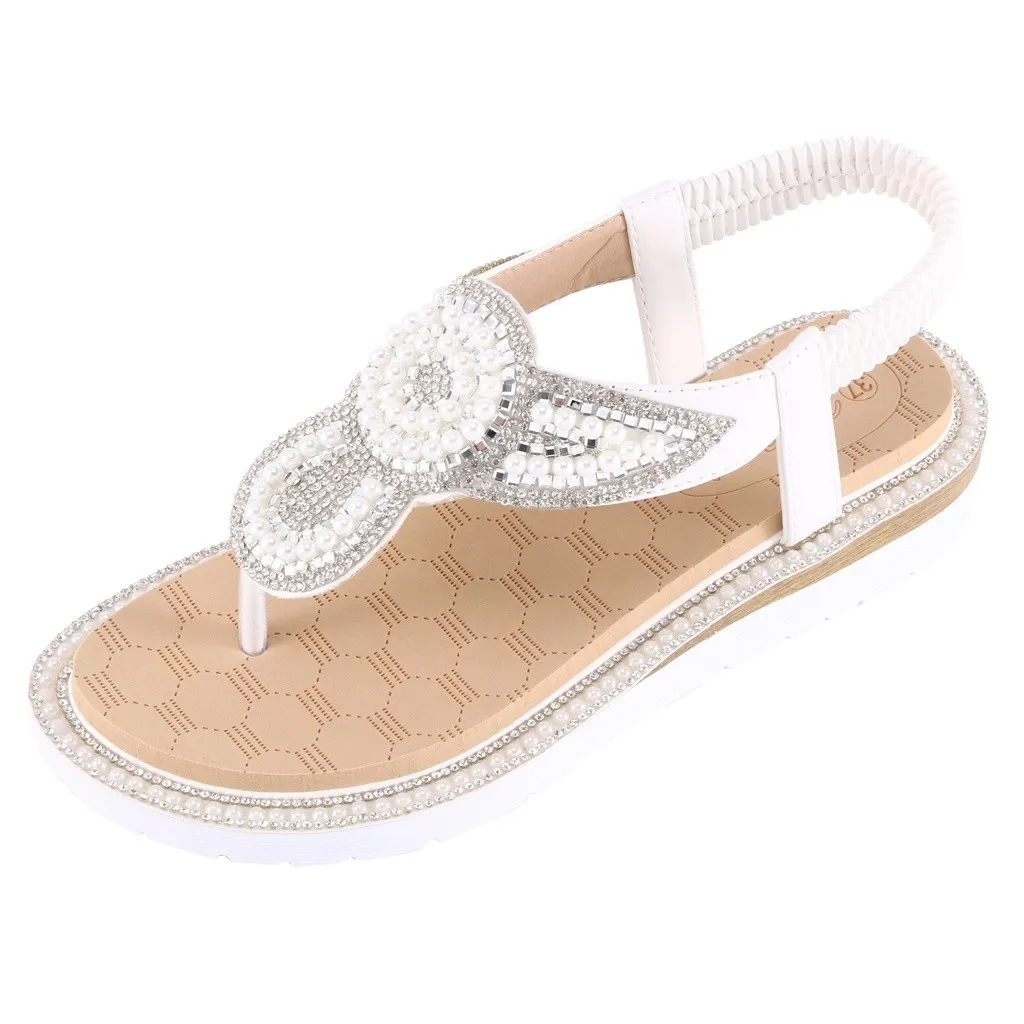 

Ladies Rhinestone Sandals Summer Women Bohemian Shoes Fashion Flip Flops Female Casual Beach Shoes Hollow OpenToe Pumps