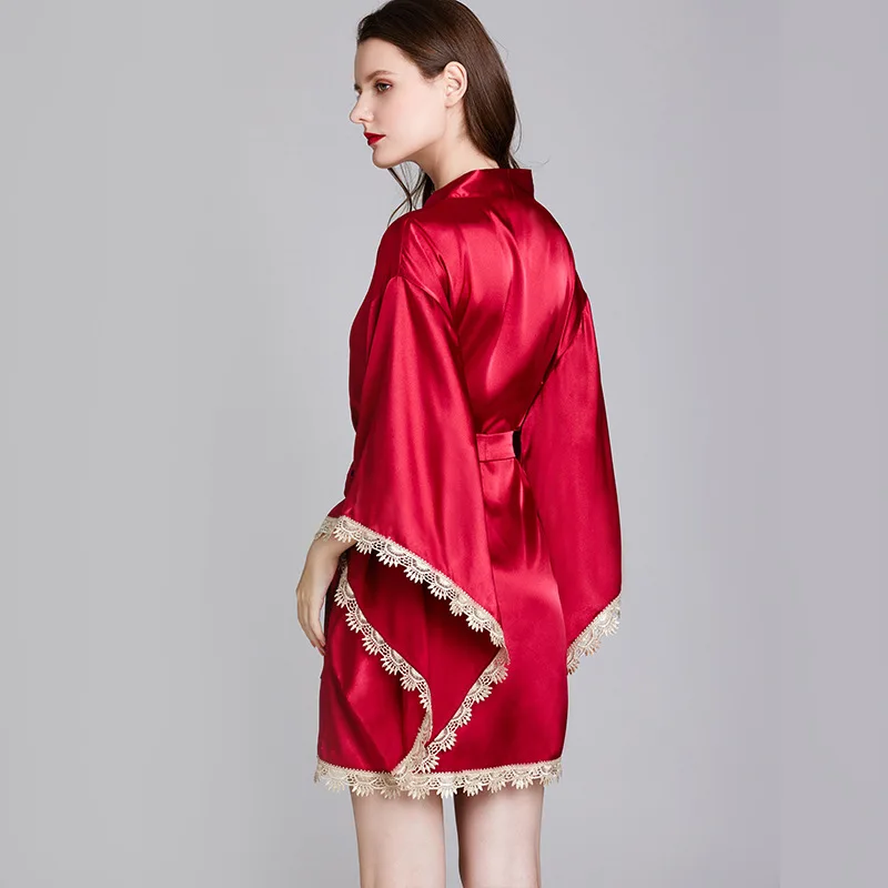 Женская шелковая кружевная ночная рубашка на весну и лето Свадебный Халат