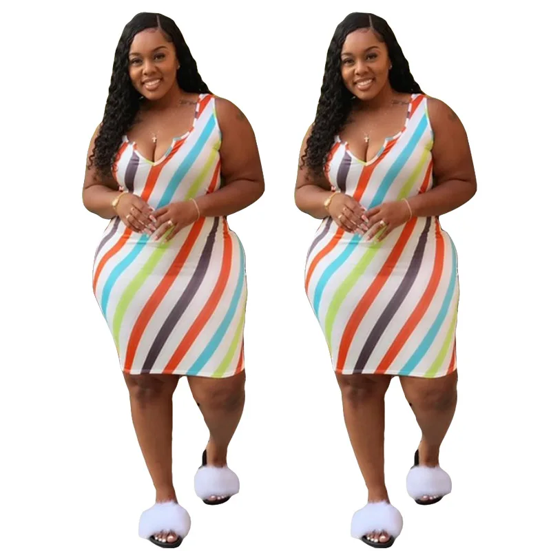 

Summer Plus Size dress Women tank Fashion Striped Half Casual holiday Style Sexy mini Dresses for women Wholesale Dropshipping