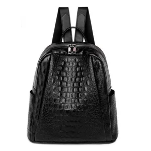 famous brand luxury backpack 2021 new ladies high quality crocodile pattern black bag high quality leather youth woman backpack free global shipping
