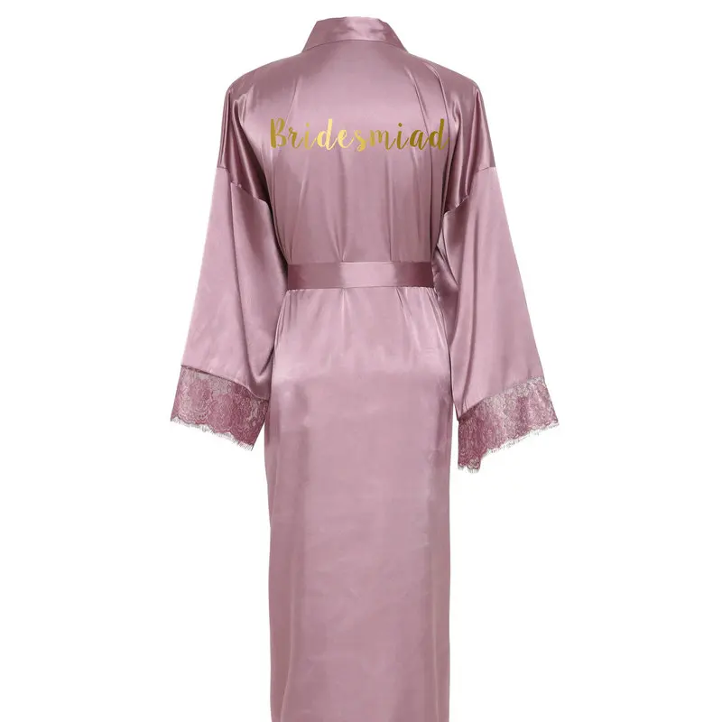 Mauve bridesmaid Owiter Шелковый атласный кружевной халат белый длинный халат для подружки невесты на свадьбу банный халат размера плюс платье подружки невесты Пижама - Цвет: Mauve bridesmaid
