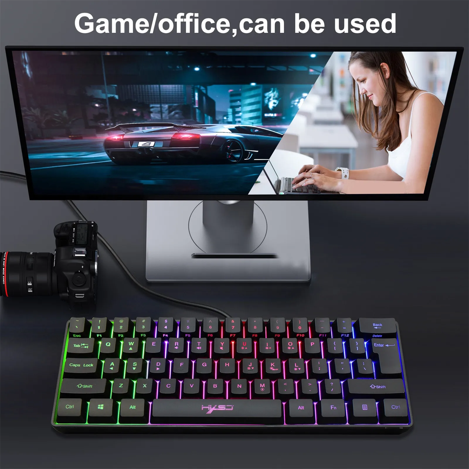 

NSSD Gaming 61keys Backlit Ergonomic USB Wired Keyboard Single Light Breathing For Portable Keyboard For PC Computer Gamer