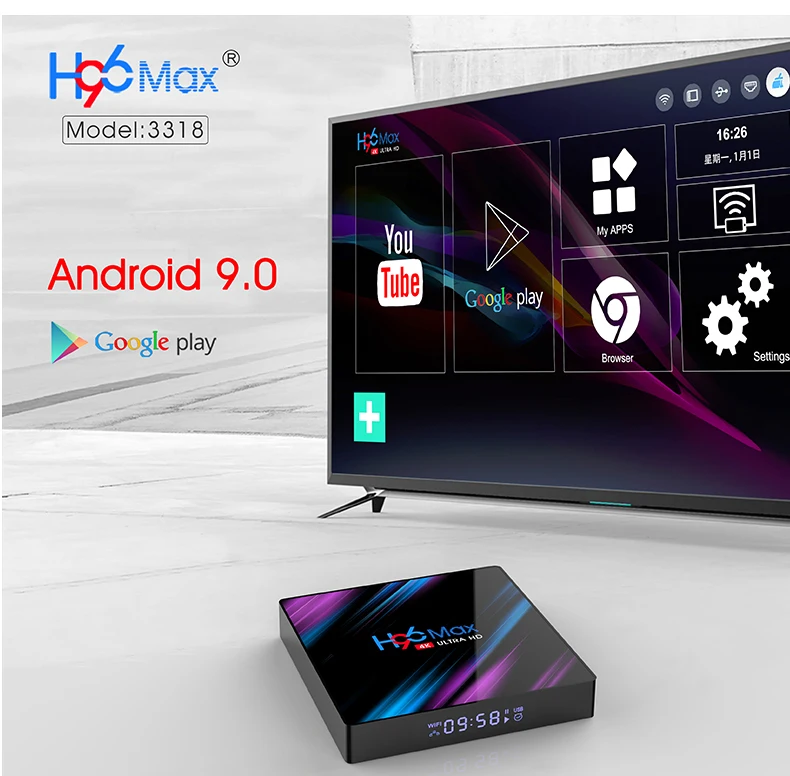 Смарт ТВ приставка Android 9,0 9 4K 4096x2160 HDR Bluetooth 4,0 USB 3,0 HDMI 2.0a для 4K@ 60Hz DDR3 Поддержка 3D видео 2,4G/5G H96