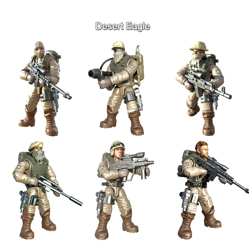 6Pcs Military Series Building Blocks City Desert SWAT Team With Weapon Accessories Gun Action Figures Bricks Toys For Kids Boys | Игрушки и