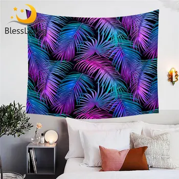BlessLiving Leaf Tapestry Purple Blue Wall Hanging Coniferous Bedroom Decor Dazzling Tapisserie Beautiful 130×150cm Wall Carpet 1