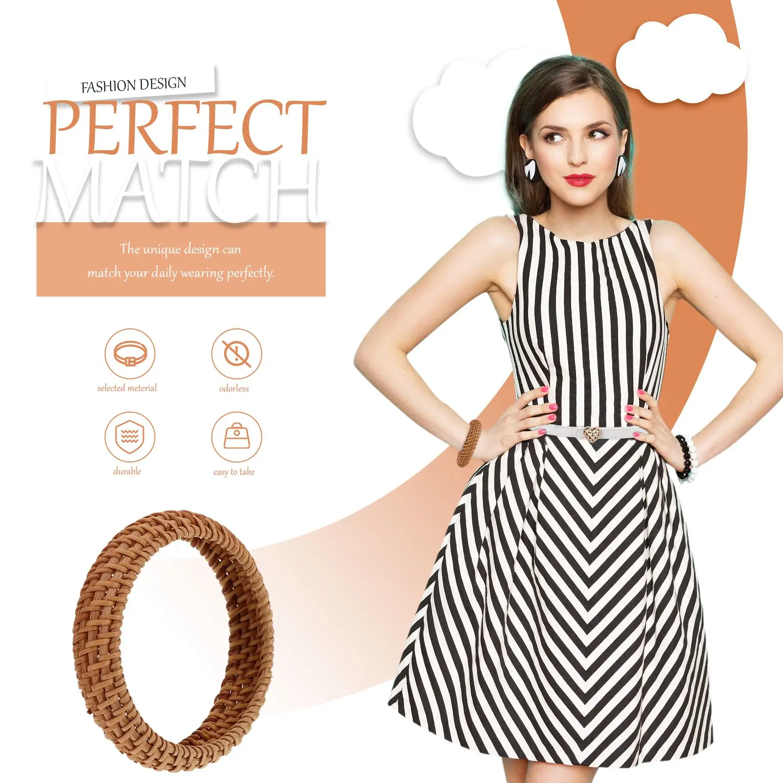 

1PC Rattan Bracelet Handmade Lightweight Rattan Braid Bangle for Women Lady