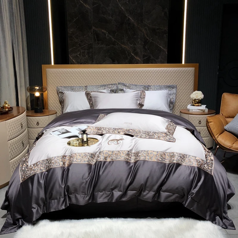 

New Luxury Embroidery Bedding set 1000TC Bedlines Duvet Covet Queen King Size Bedsheet Pillowcase