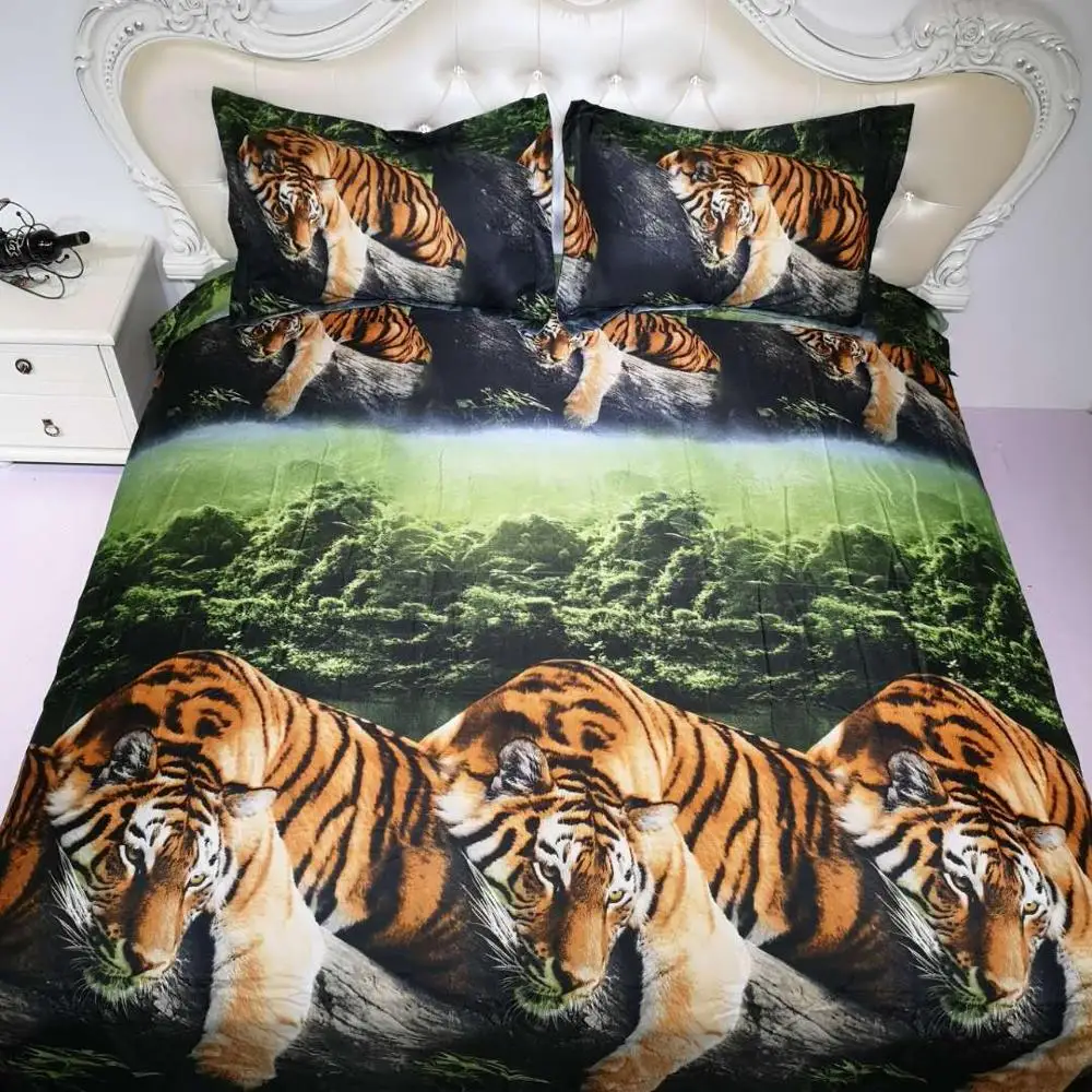 

3D Animal Printed Bedclothes Adults Comforter Quilt Cover Bed Linen Set Home Textile Tiger Wolf Pattern King Bedding Duvet Set