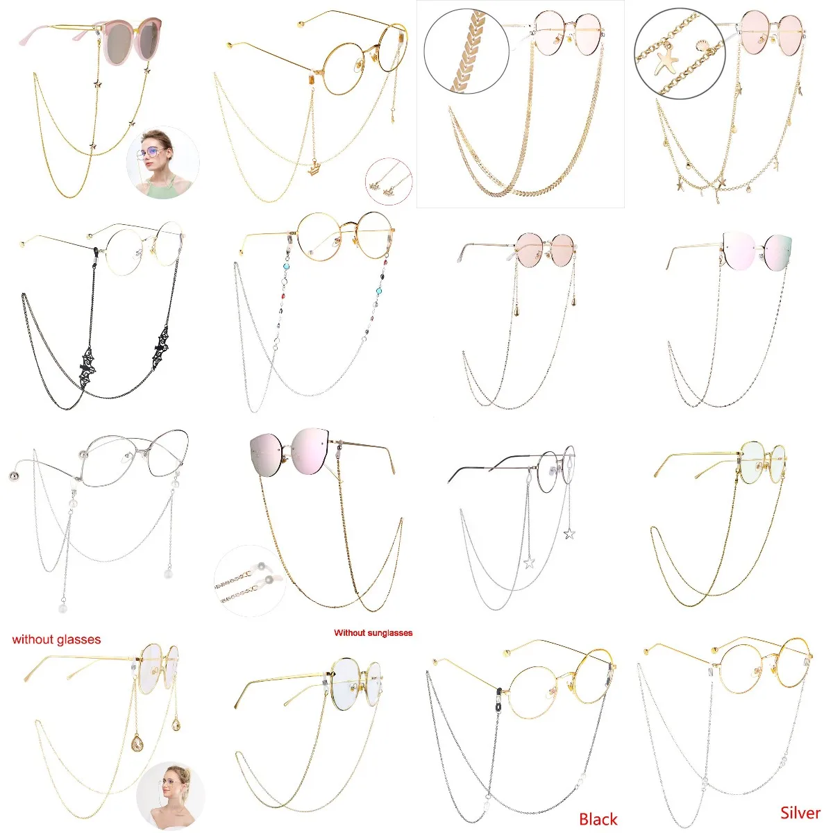 

Fashion Chic Women Eyeglass Chain Sunglasses Reading Beaded Glasses Chain Eyewears Cord Holder Necklace Strap Rope Strap Lanyard