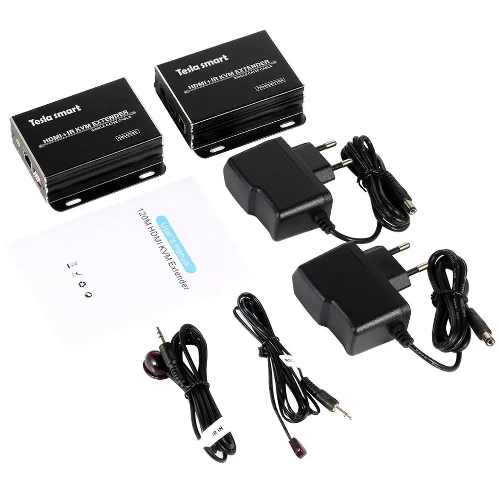 Тесла smart сети IP KVM удлинитель для головок Высокое качество 120 м USB HDMI KVM удлинитель CAT5e/6 TCP/IP(1 удлинитель для головок TX+ 1 удлинитель для головок RX