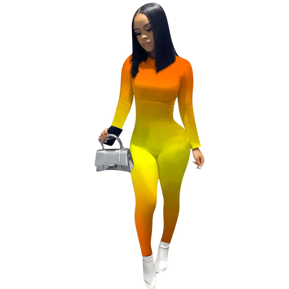 

Zoctuo Gradient Print Jumpsuits For Women O-Neck Sexy Jumpsuit Autumn Long Sleeve Fashion Jumpsuit Party Women Romper Playsuit
