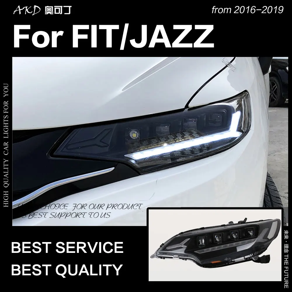 АКД стайлинга автомобилей фара для Fit Jazz фары 2014 2018 динамический сигнал