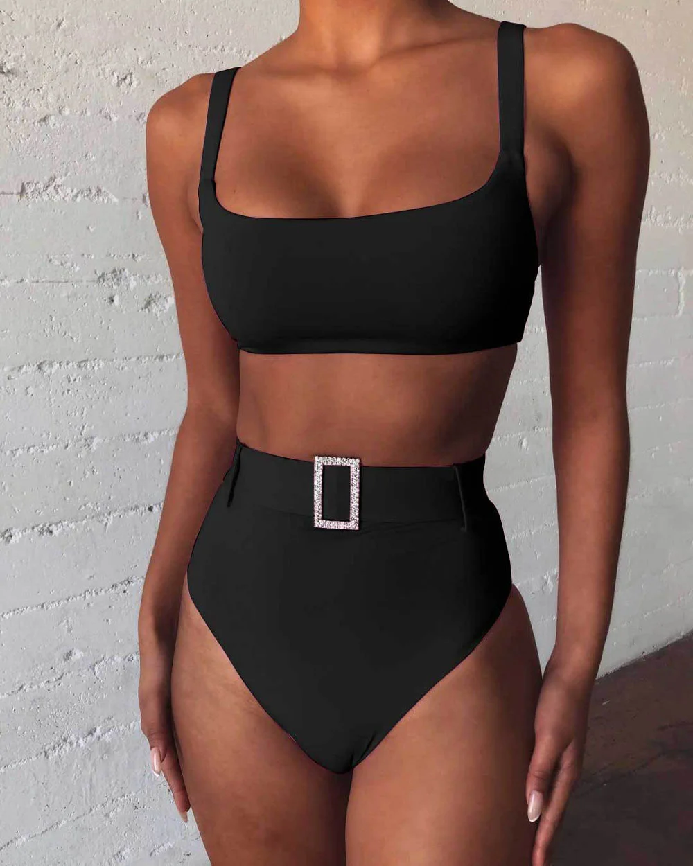 

Sexy Imitation Diamond Belt Padded High Waist Bikini Female Swimsuit Women Swimwear Solid Bikini Bather Bathing Suit Swim Lady